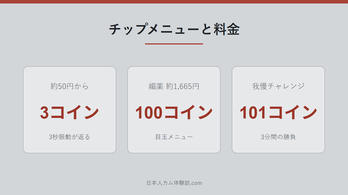 チップメニューと料金の数字画像